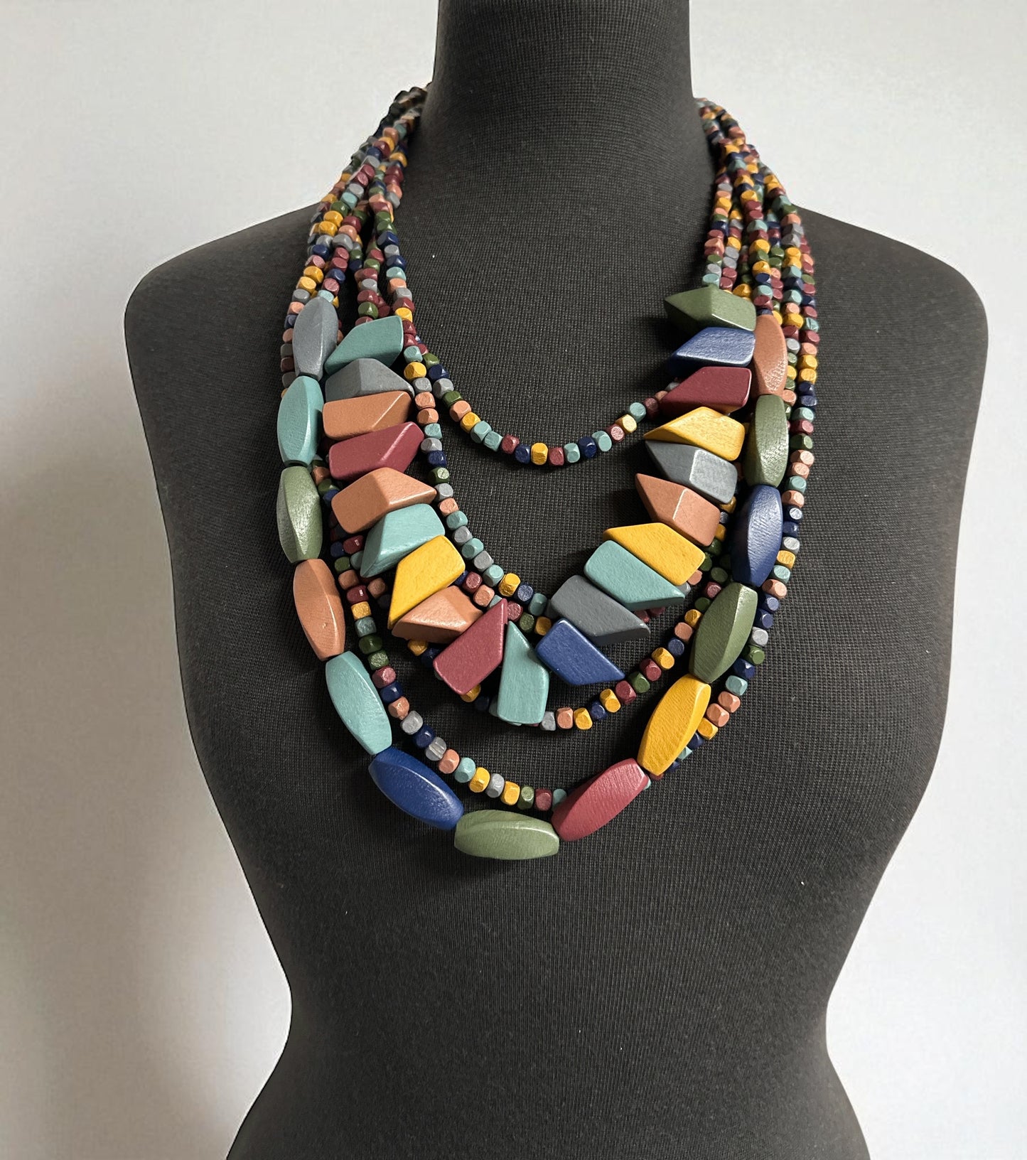 Bohemian Multi-Layered Wood Bead Necklace – Ethnic Statement Jewellery
