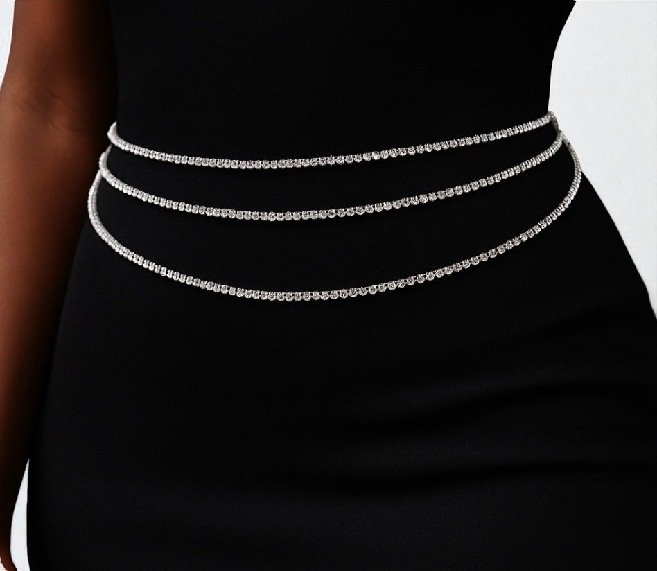 Triple Layer Rhinestone Belly Chain – Festival Beach Body Jewellery Boho Chic