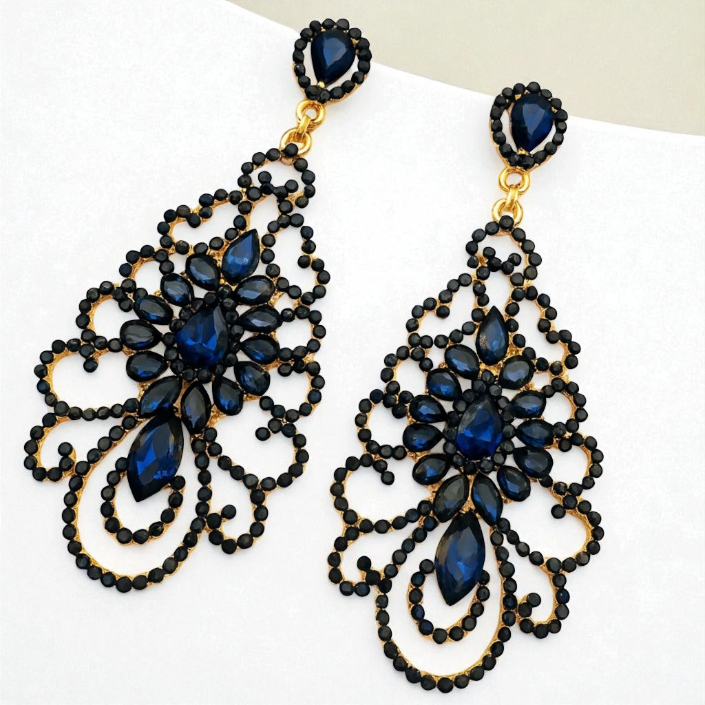 Elegant Rhinestone Chandelier Earrings – Teardrop Vintage Statement Jewellery for Events & Weddings - Fatisha Boutique #