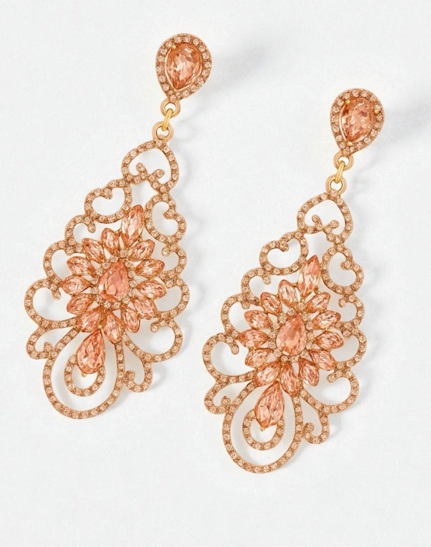 Elegant Rhinestone Chandelier Earrings – Teardrop Vintage Statement Jewellery for Events & Weddings - Fatisha Boutique #