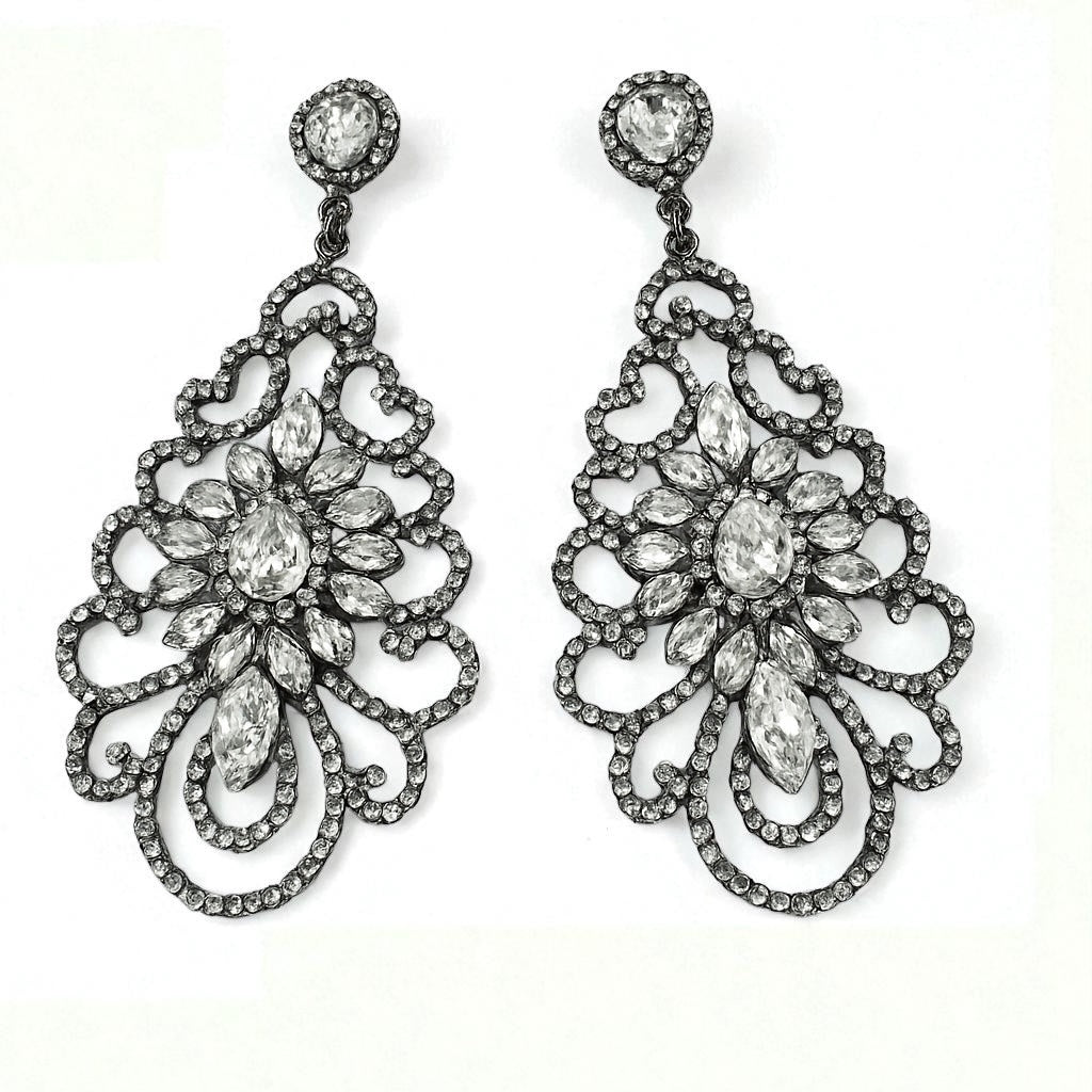 Elegant Rhinestone Chandelier Earrings – Teardrop Vintage Statement Jewellery for Events & Weddings - Fatisha Boutique #