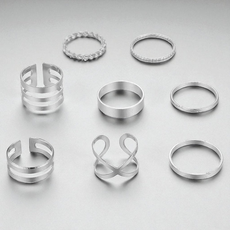 Boho Minimal Statement Ring Set – 8-Piece Gold & Silver for Petite Fingers - Fatisha Boutique #