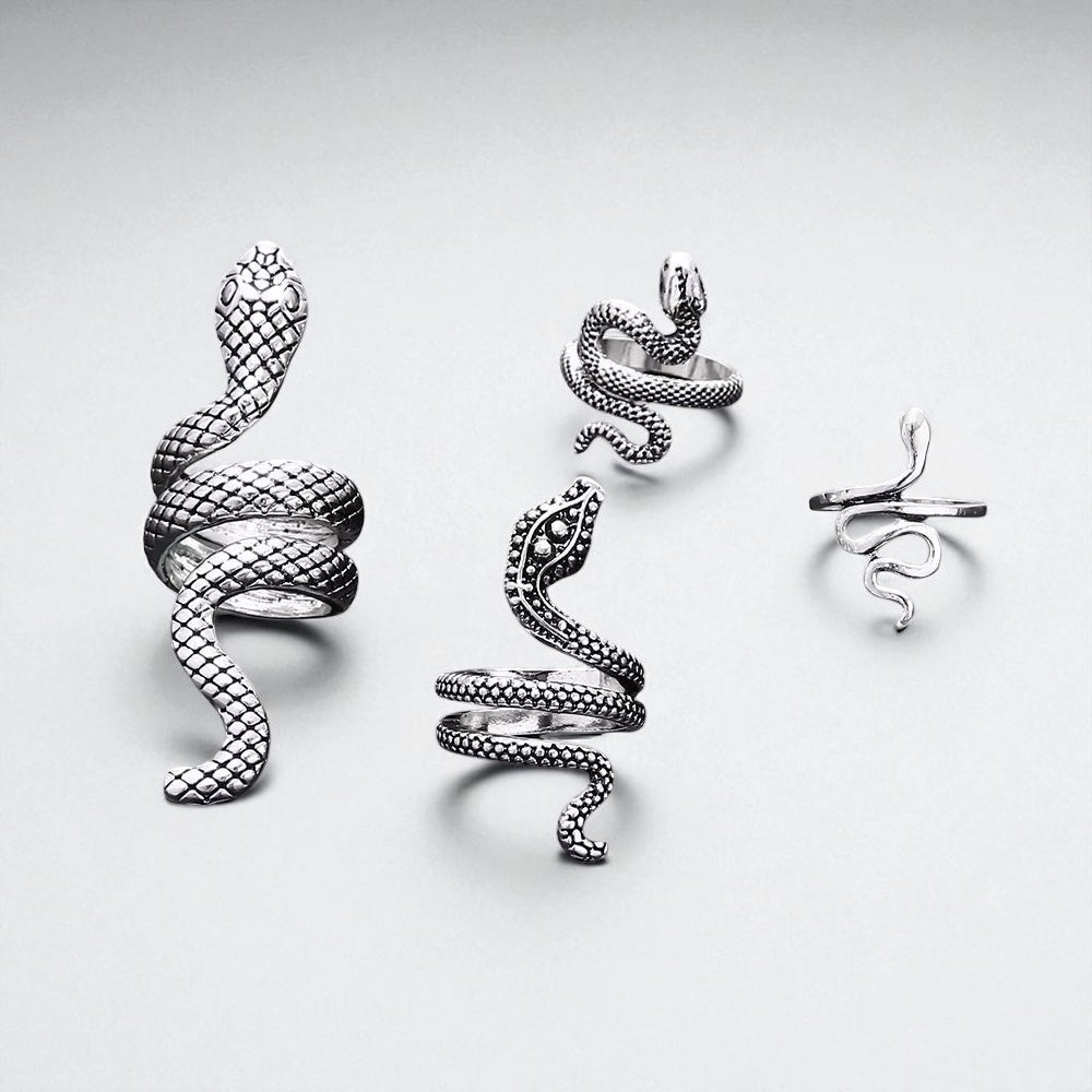 Bohemian 4-Piece Snake Statement Rings Set – Vintage Reptile Design - Fatisha Boutique #