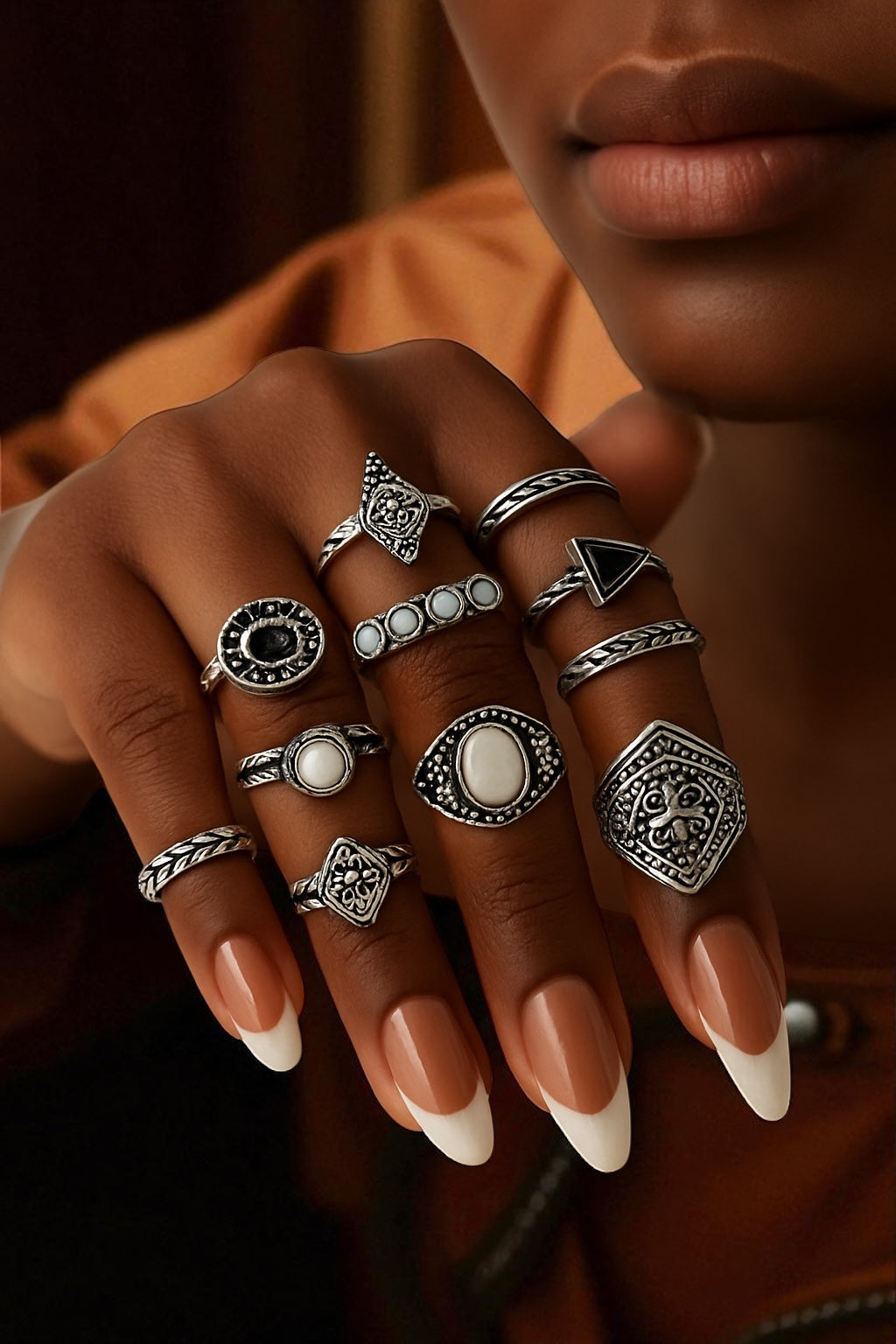 Bohemian 10-Piece Antique Gold & Silver Ring Set – Vintage Tribal Knuckle Rings - Fatisha Boutique #