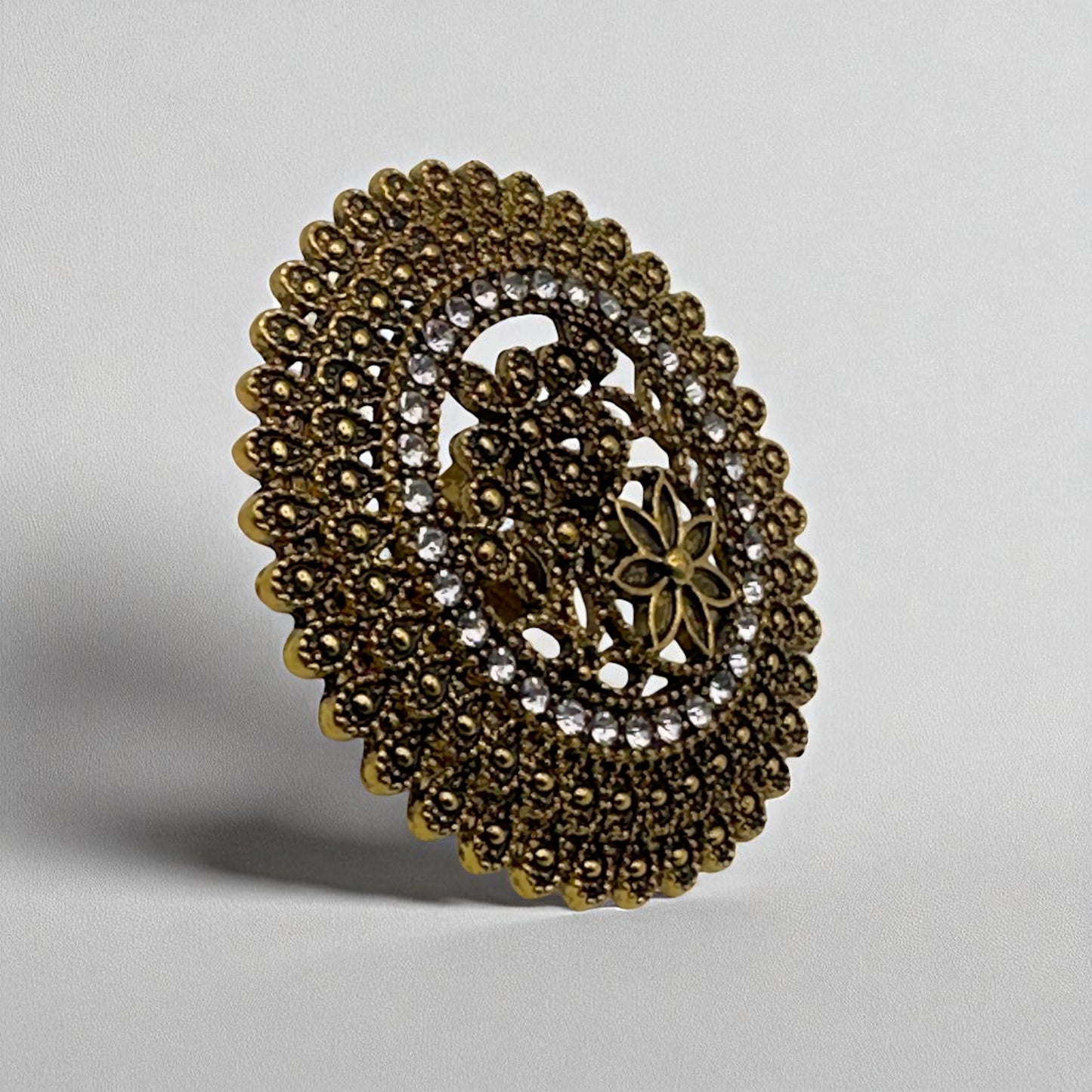 Vintage Boho Oversized Statement Ring – Antique Gold & Silver, 5cm Mandala Design - Fatisha Boutique #