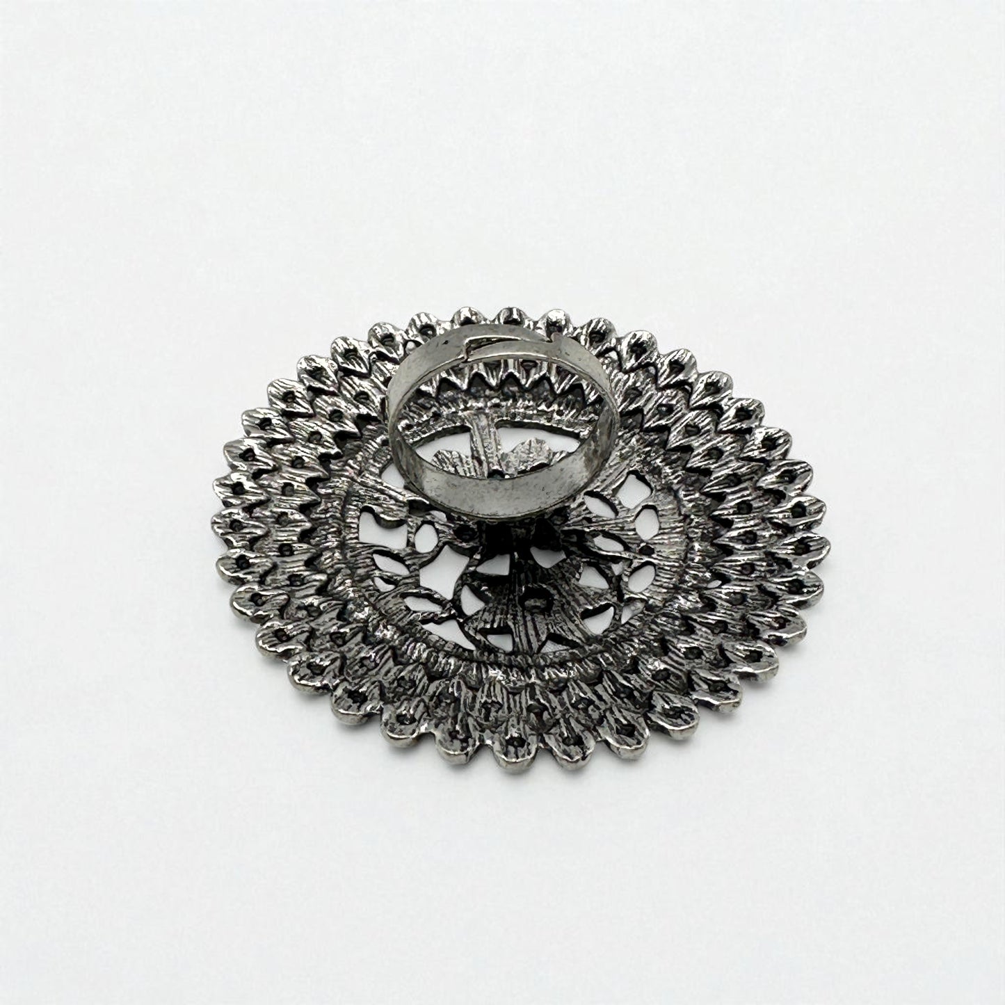 Vintage Boho Oversized Statement Ring – Antique Gold & Silver, 5cm Mandala Design - Fatisha Boutique #