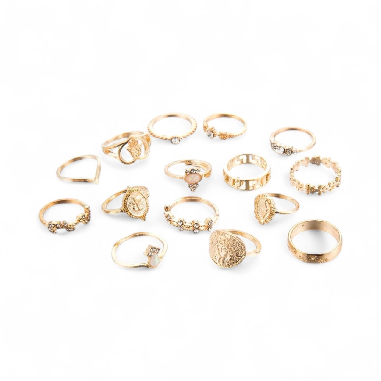 15-Piece Vintage Boho Gold Ring Set – Adjustable Retro Statement Rings for Women - Fatisha Boutique #