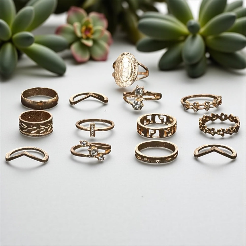 15-Piece Vintage Boho Gold Ring Set – Adjustable Retro Statement Rings for Women - Fatisha Boutique #