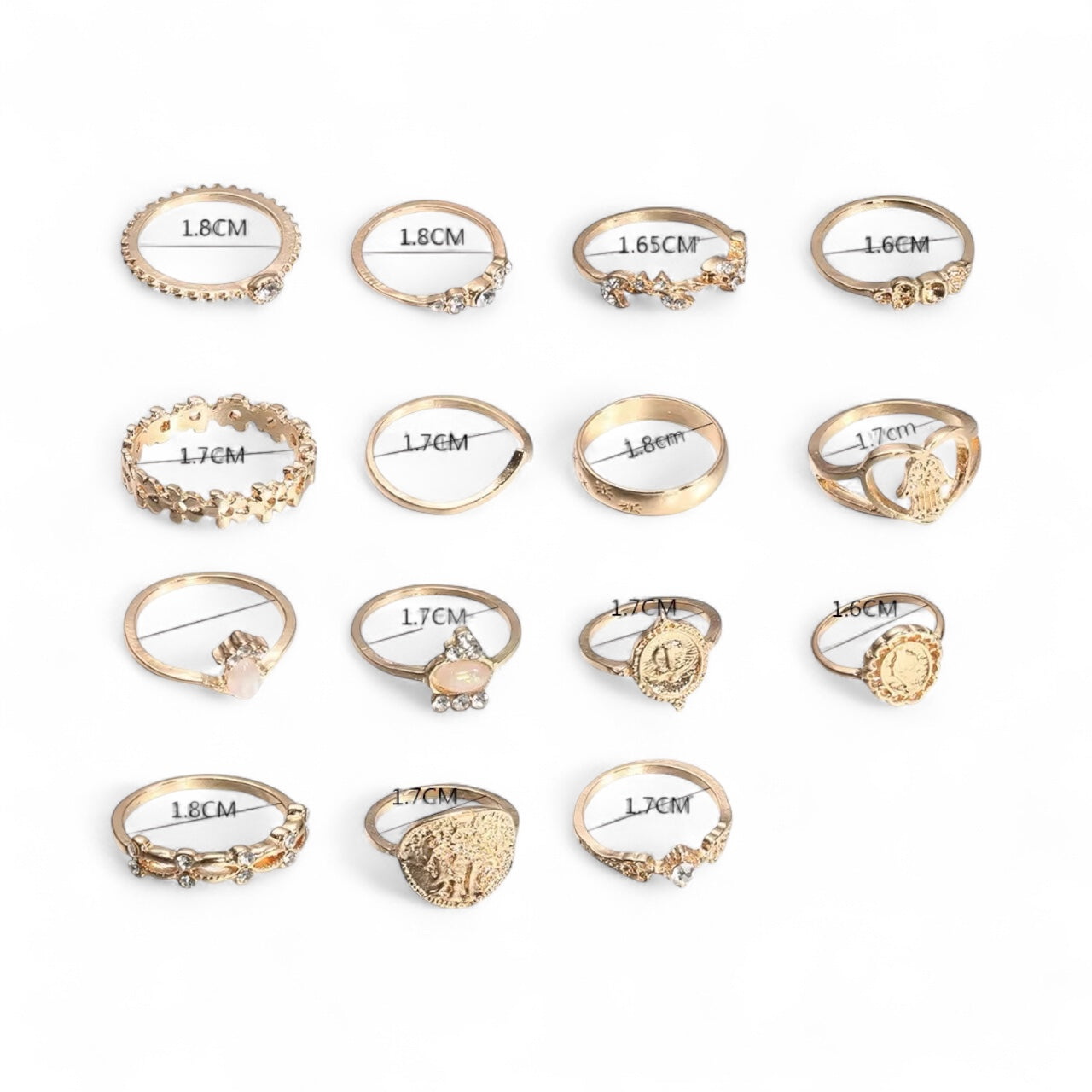 15-Piece Vintage Boho Gold Ring Set – Adjustable Retro Statement Rings for Women - Fatisha Boutique #