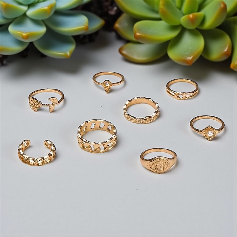 Set of 8 Adjustable Rings for Women – Gold & Silver Stackable Fashion Jewellery - Fatisha Boutique #