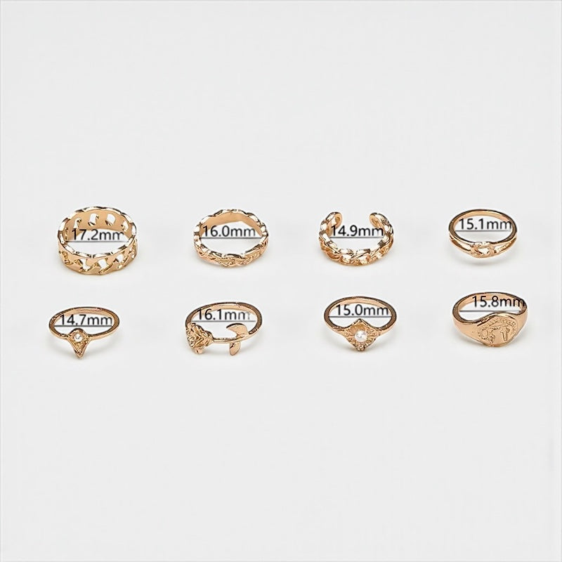 Set of 8 Adjustable Rings for Women – Gold & Silver Stackable Fashion Jewellery - Fatisha Boutique #