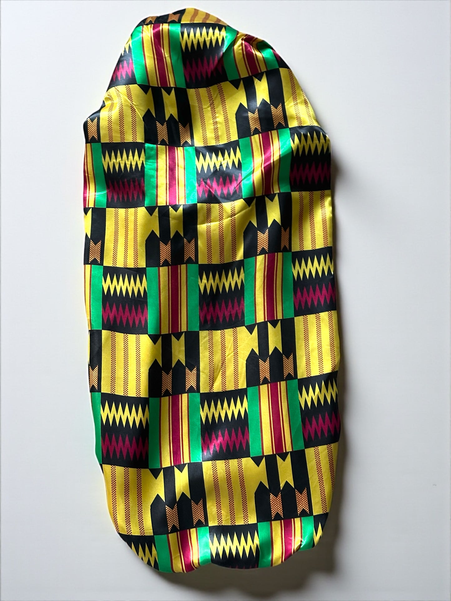 Kente Satin Silk Long Bonnet Cap – Adjustable Sleep Cap for Braids, Locs & Long Hair - Fatisha Boutique #