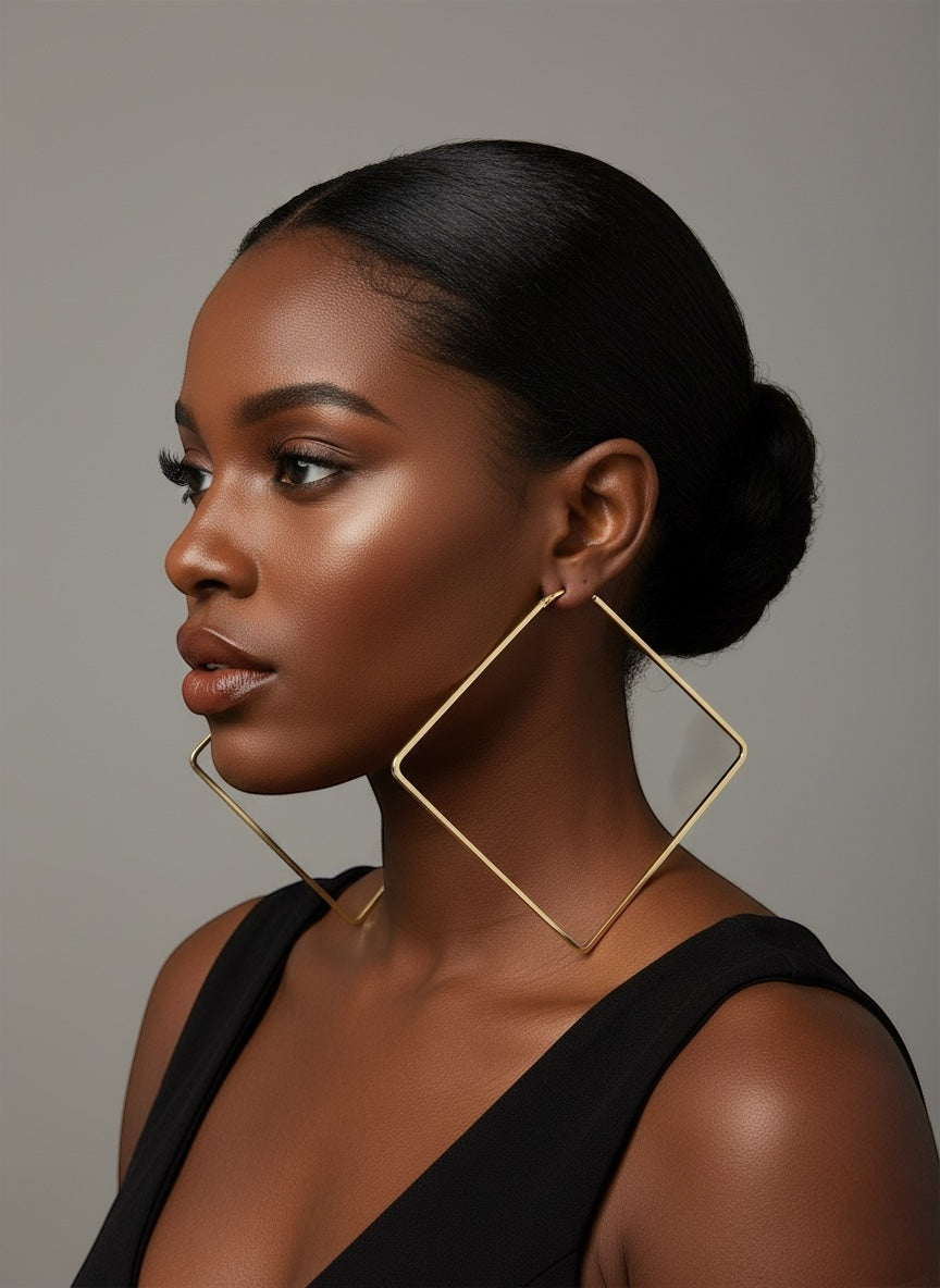 Big Oversized Square Hoop Earrings – Bold Geometric Statement Jewellery - Fatisha Boutique #
