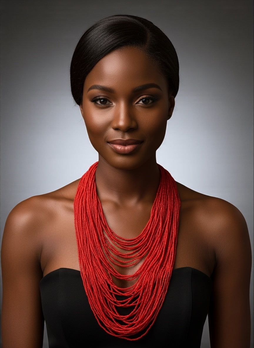 Authentic African Multi-Strand Red Beaded Necklace – Tribal Handmade Jewellery - Fatisha Boutique #