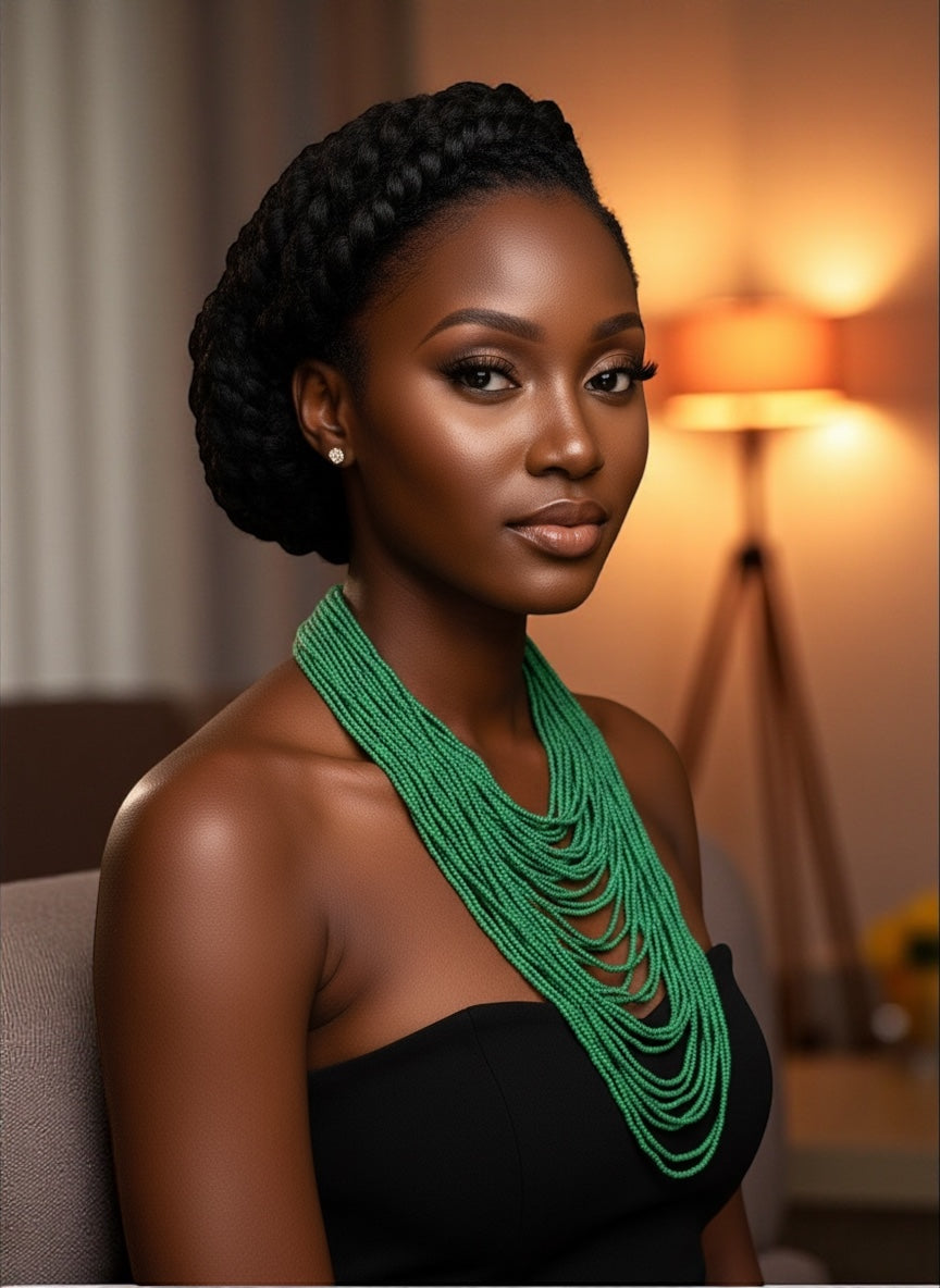 Authentic African Multi-Strand Green Beaded Necklace – Handmade Ethnic Statement Jewellery - Fatisha Boutique #