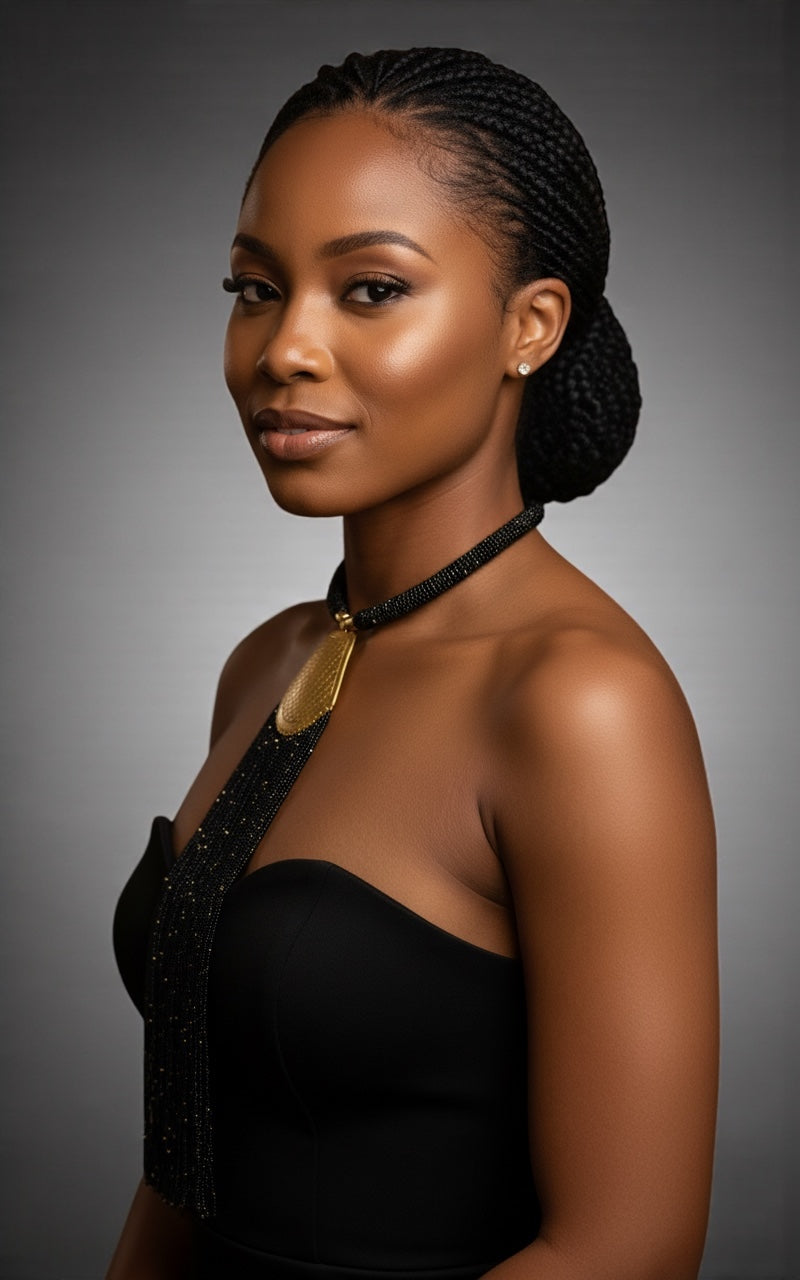 Long Authentic African Engraved Brass Black Beaded Fringe Pendant Necklace - Fatisha Boutique #