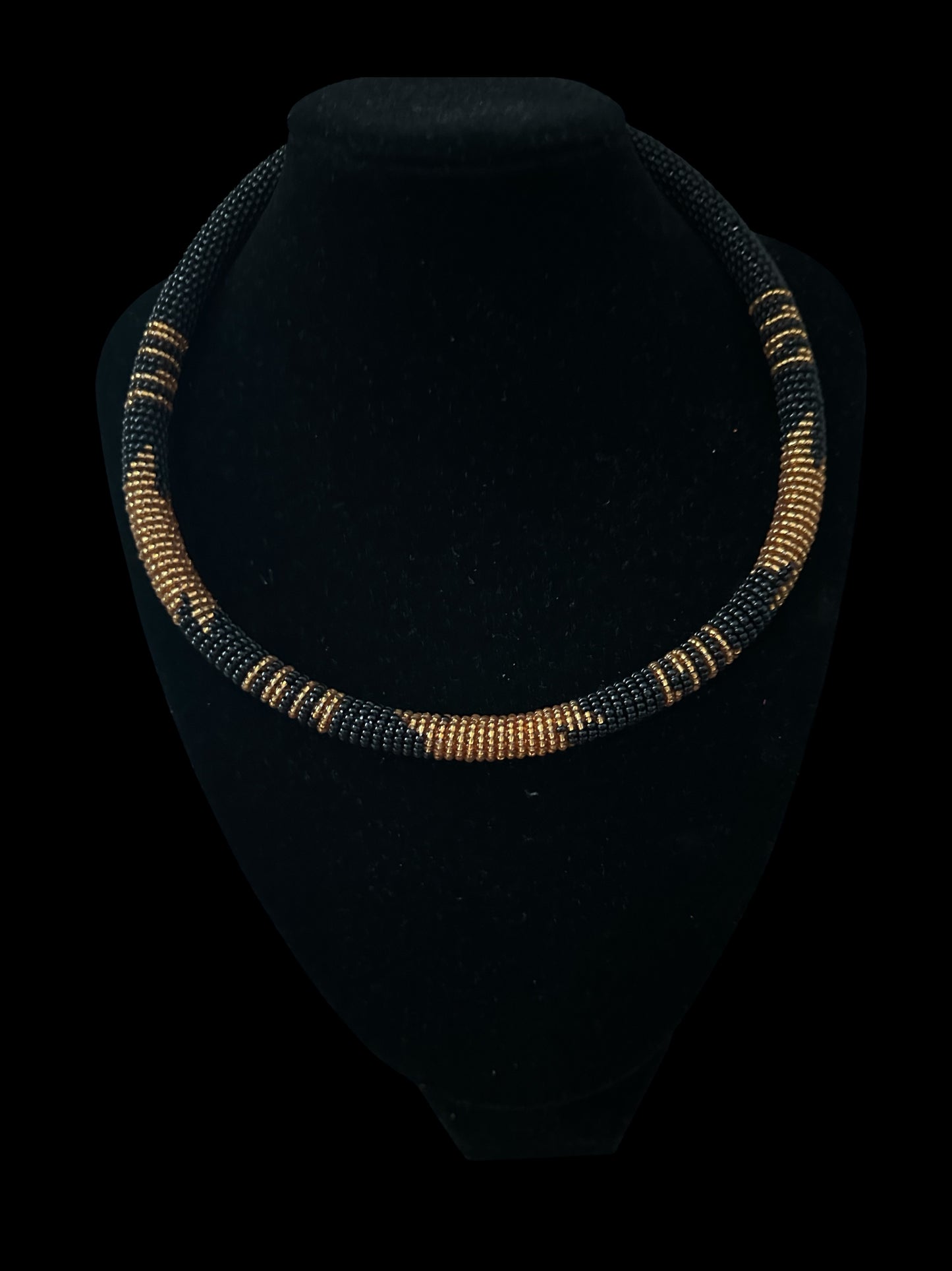 Handmade African Zulu Necklace – Black & Gold Beaded Tribal Jewellery - Fatisha Boutique #