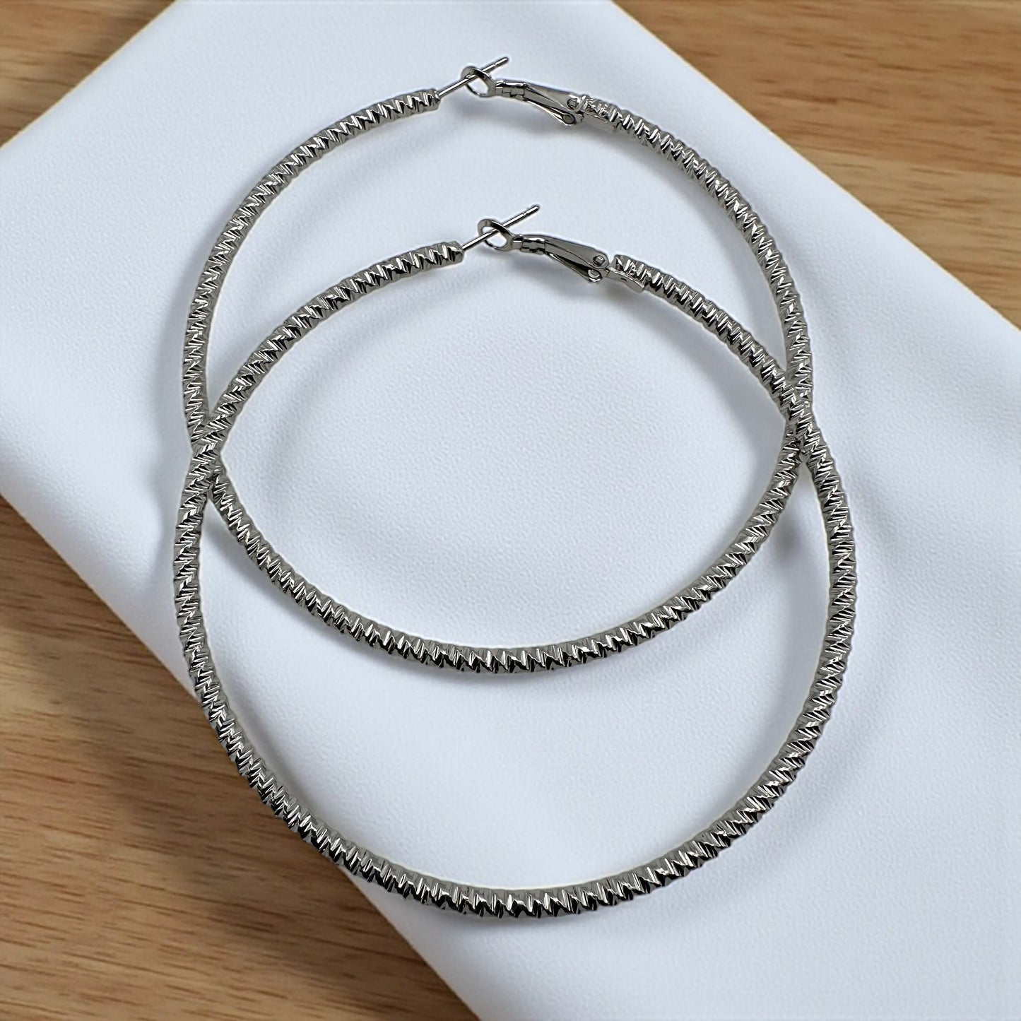 Textured 8CM Gold & Silver Hoop Earrings – Bold Lightweight Statement Fashion Jewellery for Women - Fatisha Boutique #