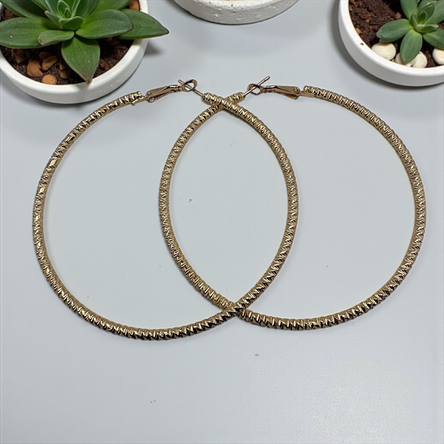 Textured 8CM Gold & Silver Hoop Earrings – Bold Lightweight Statement Fashion Jewellery for Women - Fatisha Boutique #