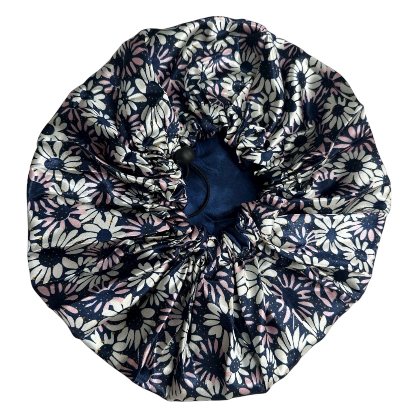 Adjustable Double-Layered Satin Silk Bonnet Cap – Reversible Blue Floral Sleep Cap for Hair Protection - Fatisha Boutique #