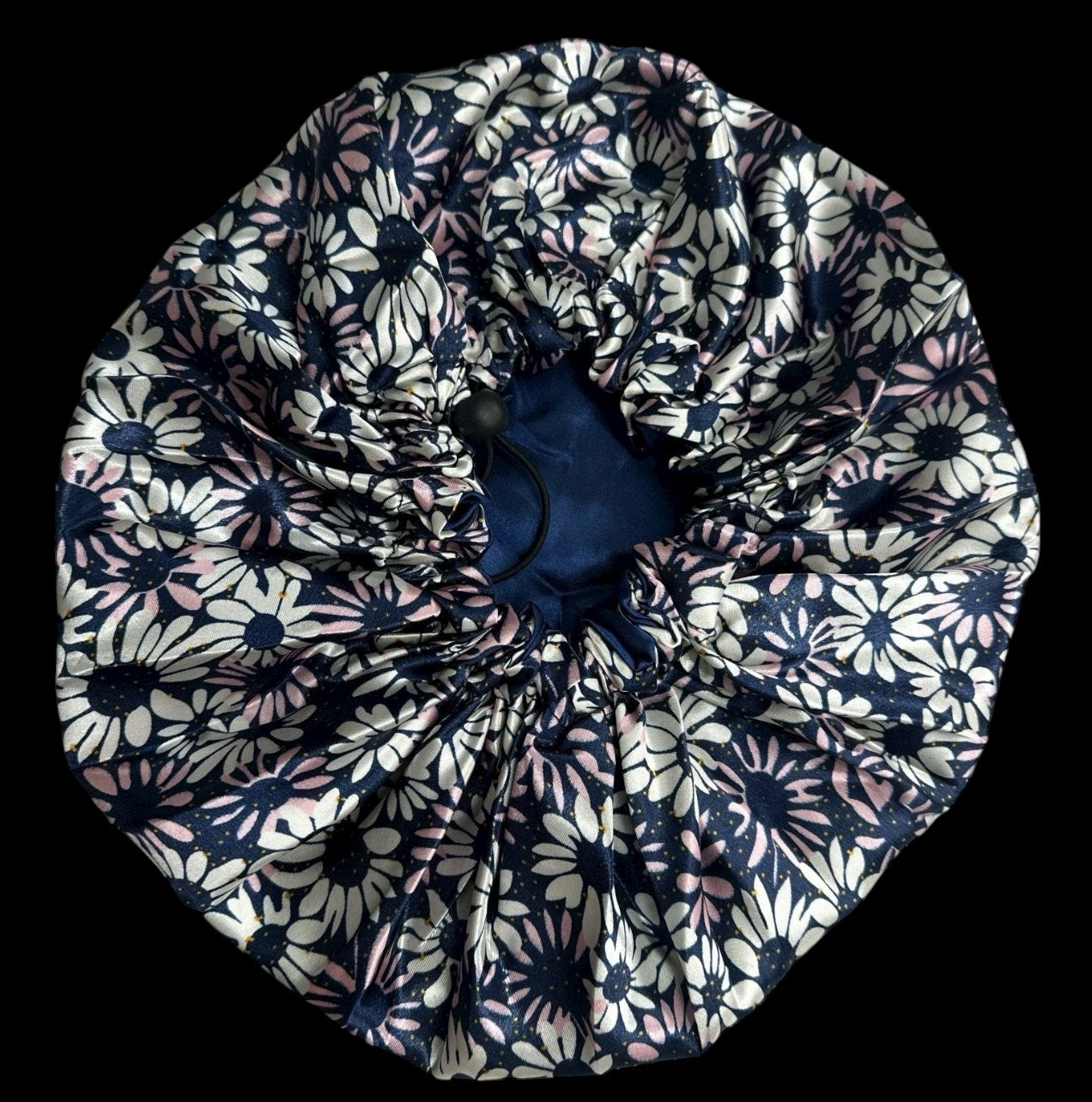Adjustable Double-Layered Satin Silk Bonnet Cap – Reversible Blue Floral Sleep Cap for Hair Protection - Fatisha Boutique #