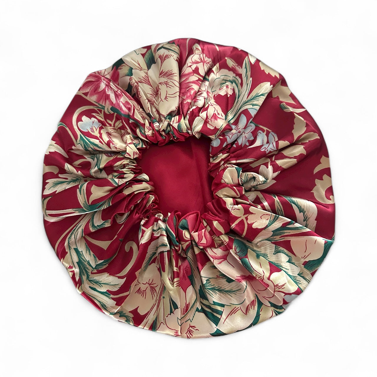 Adjustable Double-Layered Satin Silk Bonnet Cap – Reversible Red Floral Sleep Cap for Hair Protection - Fatisha Boutique #
