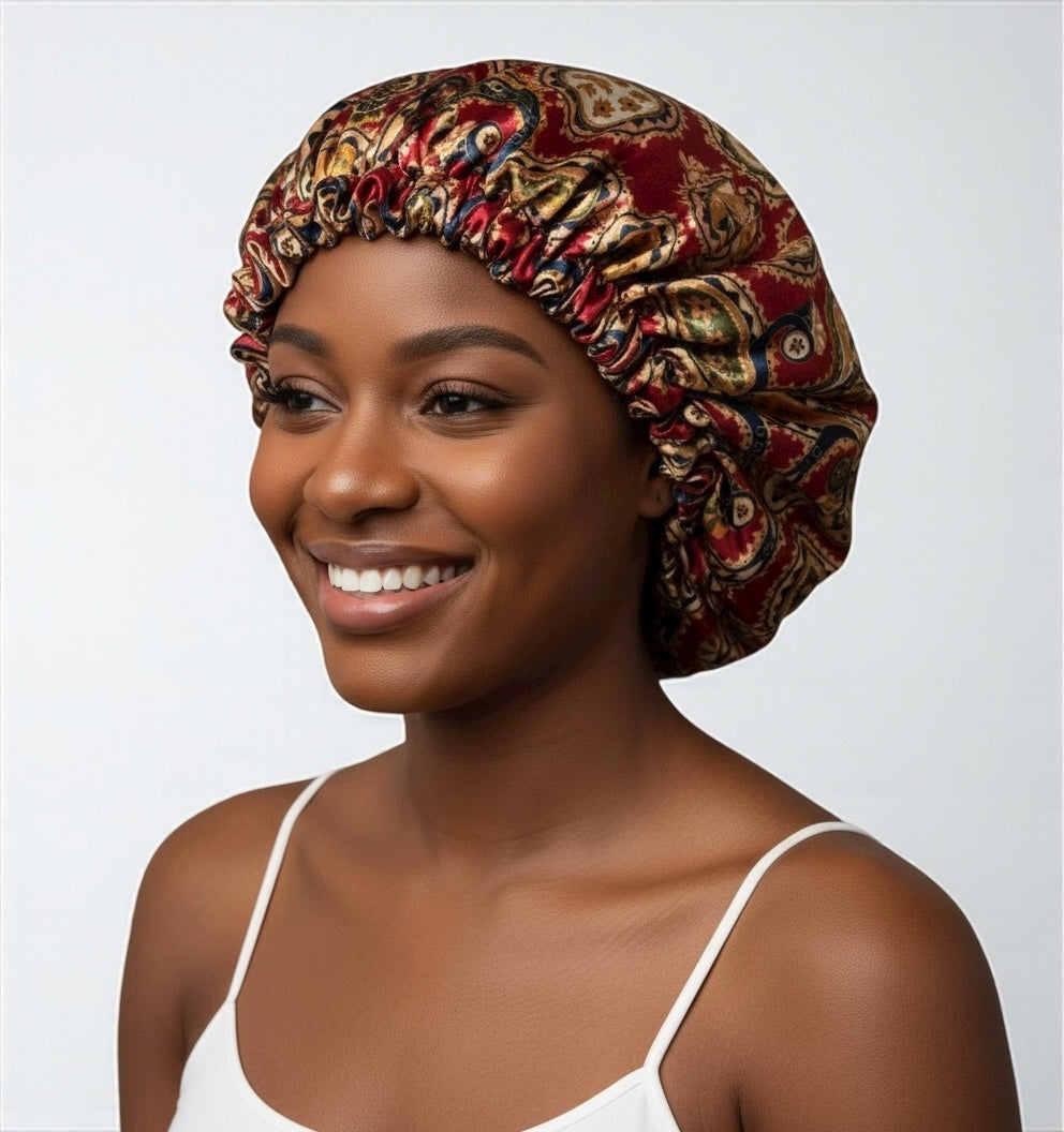 Adjustable Reversible Satin Silk Bonnet Cap – Double-Layered Sleep Cap for Natural Hair, Braids, Locs & Long Hair - Fatisha Boutique #