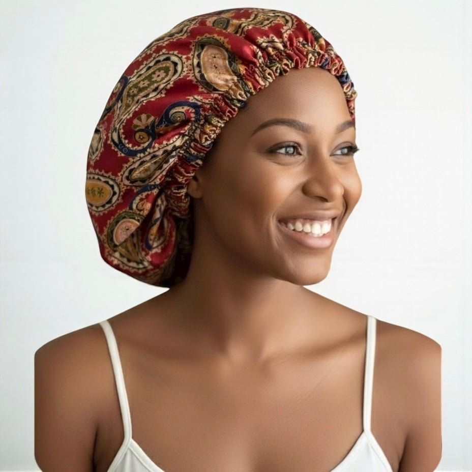 Adjustable Reversible Satin Silk Bonnet Cap – Double-Layered Sleep Cap for Natural Hair, Braids, Locs & Long Hair - Fatisha Boutique #