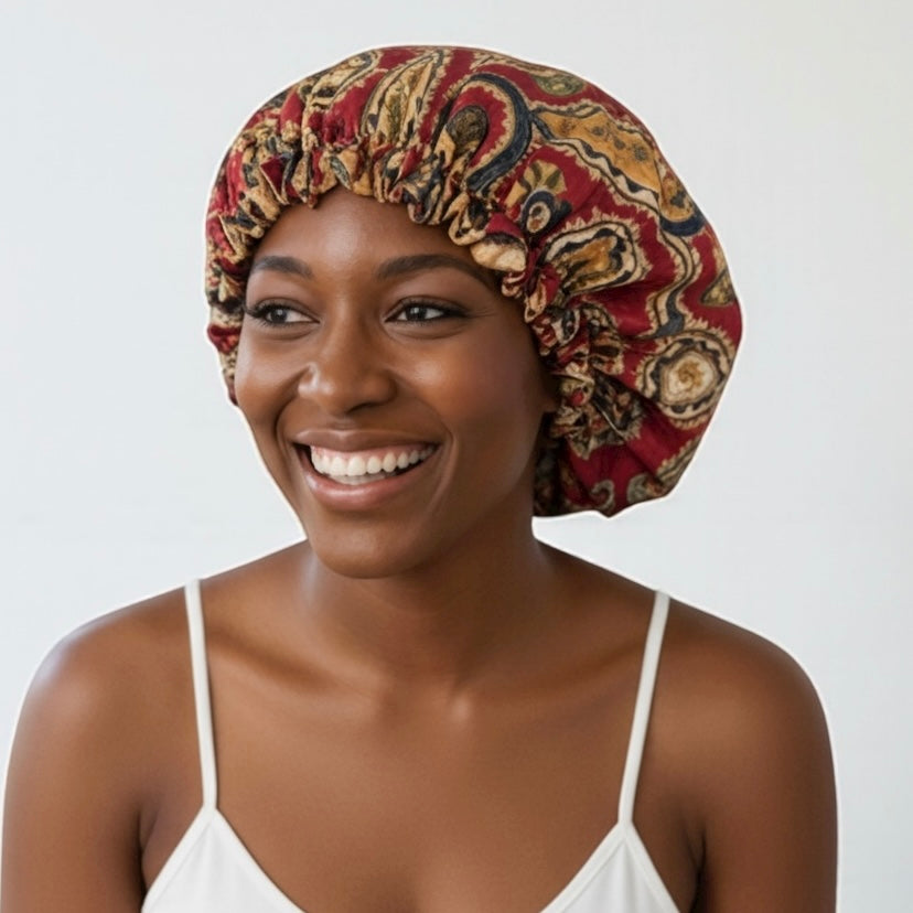 Adjustable Reversible Satin Silk Bonnet Cap – Double-Layered Sleep Cap for Natural Hair, Braids, Locs & Long Hair - Fatisha Boutique #