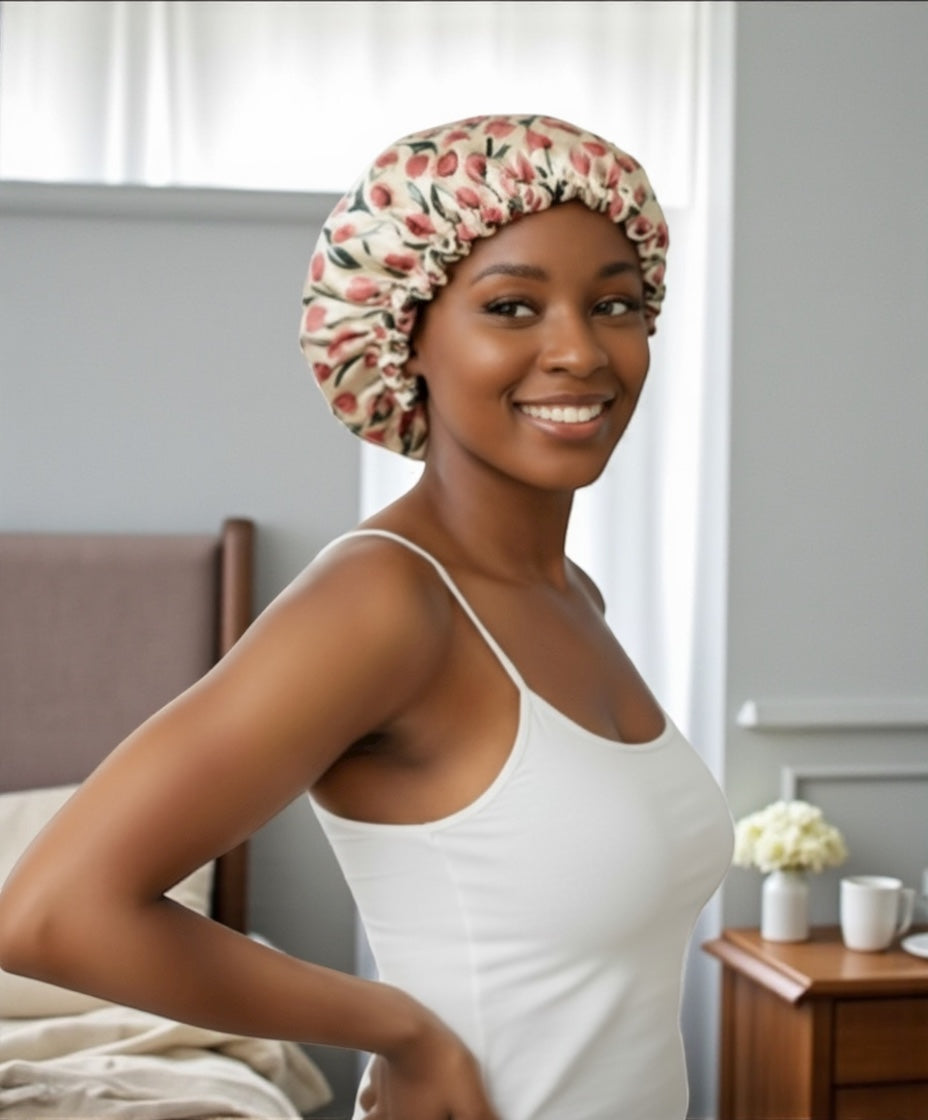 Adjustable Reversible Satin Bonnet – Double-Layered Floral Silk Sleep Cap for Hair Protection - Fatisha Boutique #