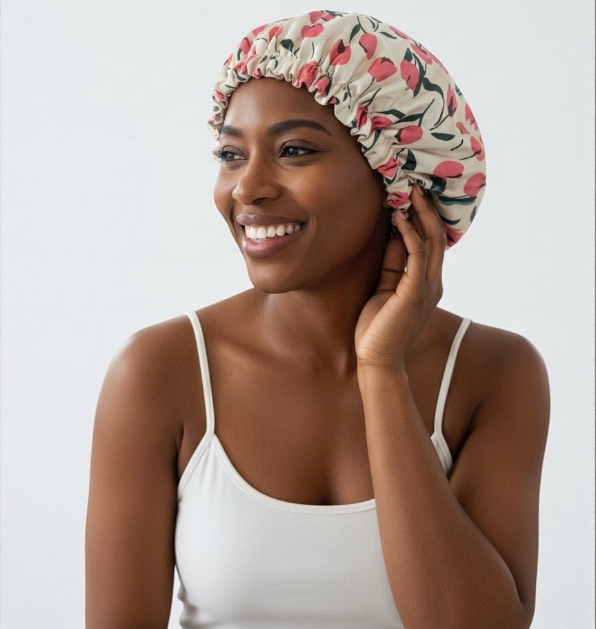Adjustable Reversible Satin Bonnet – Double-Layered Floral Silk Sleep Cap for Hair Protection - Fatisha Boutique #