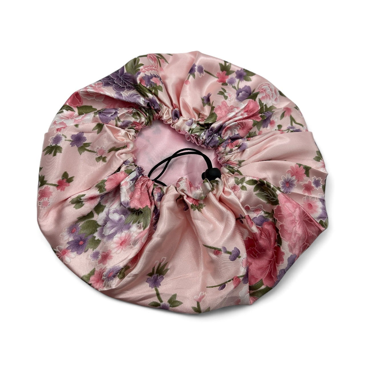 Adjustable Double-Layered Satin Silk Bonnet – Pink Floral Reversible Sleep Cap for Hair Protection - Fatisha Boutique #