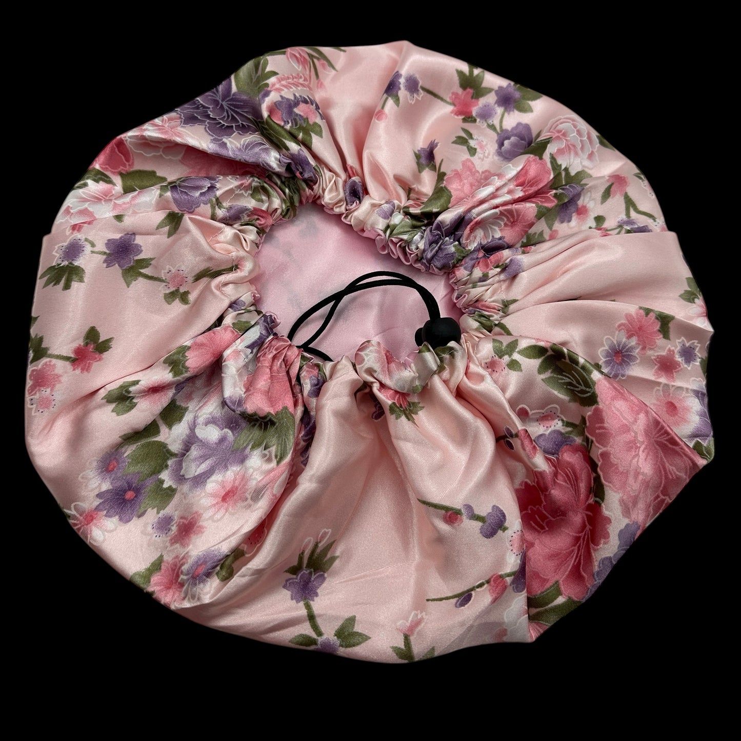 Adjustable Double-Layered Satin Silk Bonnet – Pink Floral Reversible Sleep Cap for Hair Protection - Fatisha Boutique #