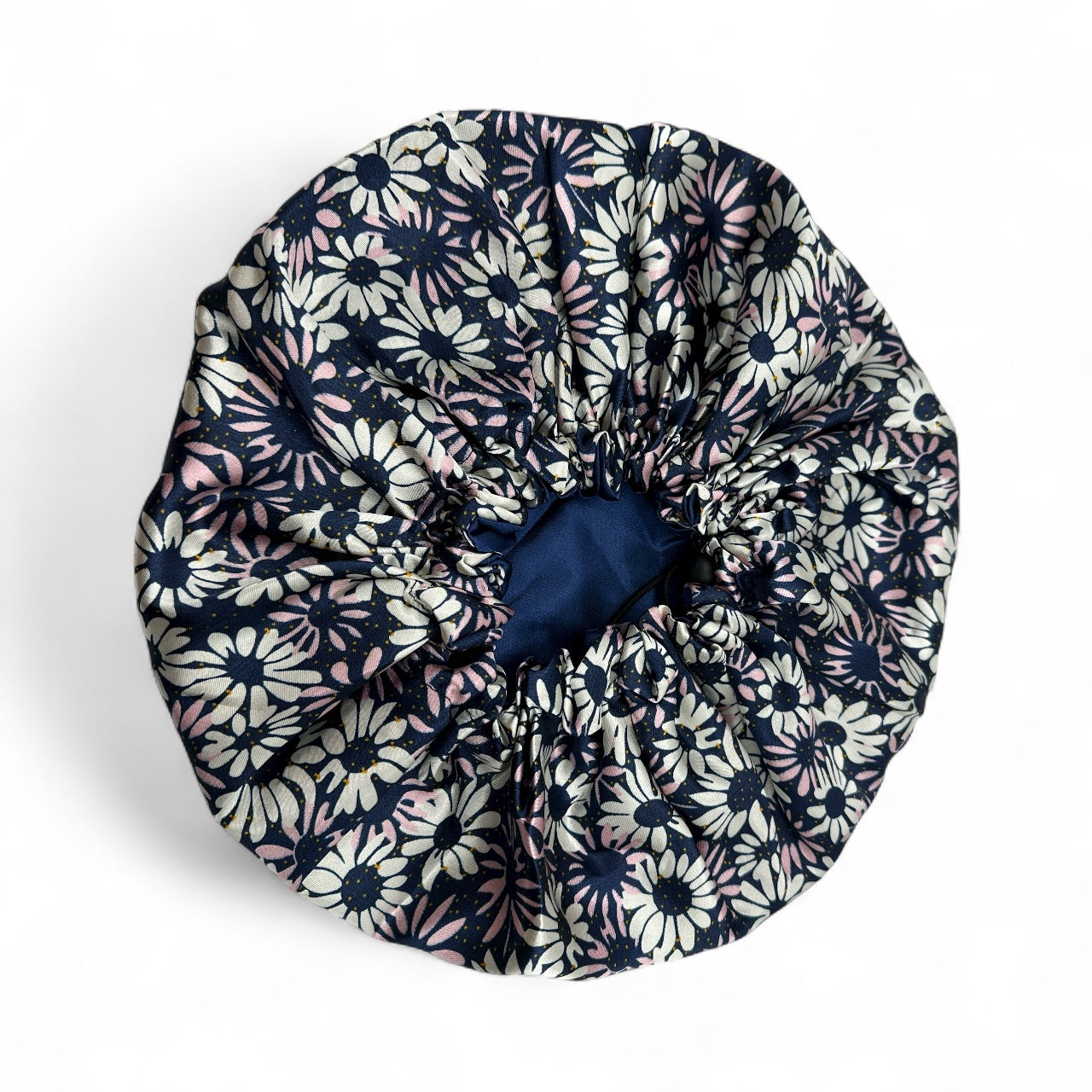 Adjustable Double-Layered Satin Silk Bonnet Cap – Reversible Blue Floral Sleep Cap for Hair Protection - Fatisha Boutique #
