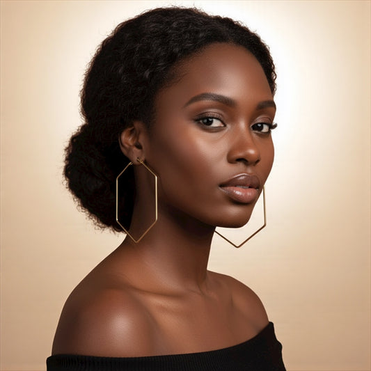 Bold 9cm Hexagon Hoop Earrings – Lightweight Geometric Statement Jewellery in Gold & Silver - Fatisha Boutique #