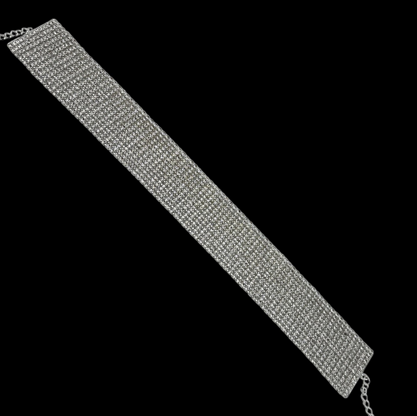 Glamorous Crystal Rhinestone Choker Necklace – 3cm Wide Statement Jewellery (Gold or Silver)