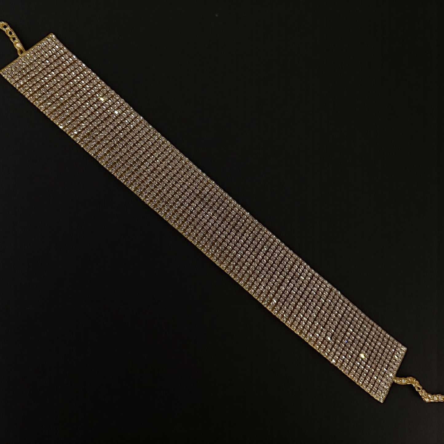 Glamorous Crystal Rhinestone Choker Necklace – 3cm Wide Statement Jewellery (Gold or Silver)