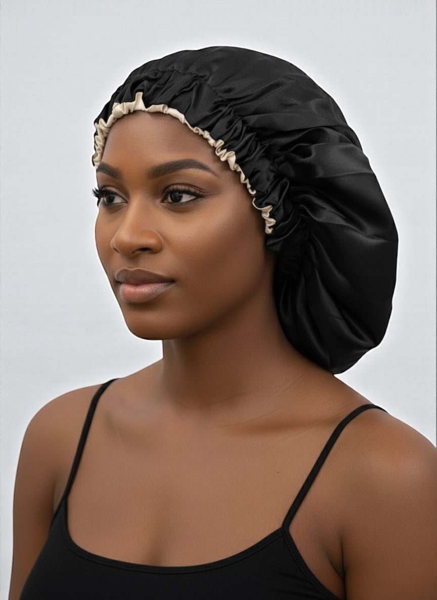 Double-Layered Reversible Satin Silk Bonnet Cap – Hair Protection Night Sleep Cap - Fatisha Boutique #
