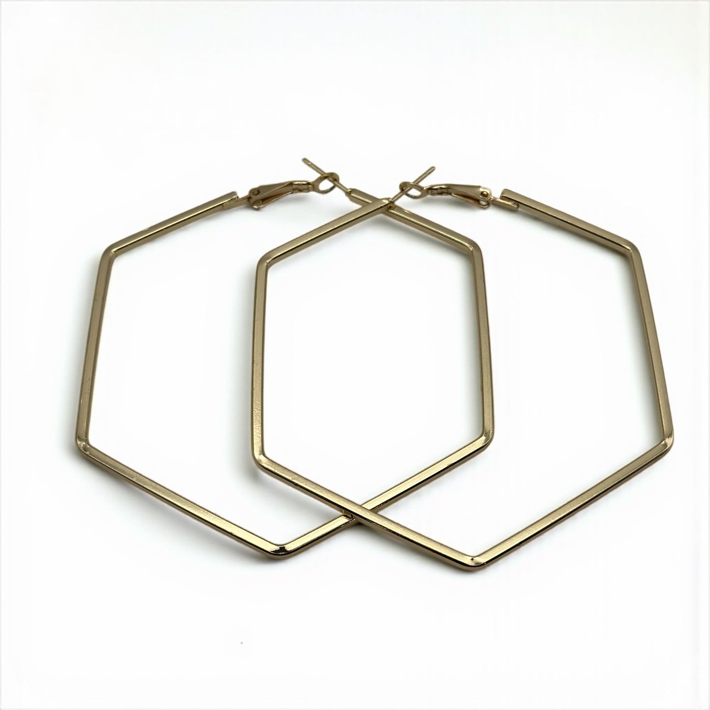 Bold 7cm Hexagon Hoop Earrings – Lightweight Gold Statement Earrings for Women - Fatisha Boutique #