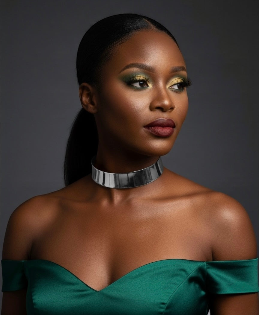 Bold 3cm Wide Metal Chrome Boho Choker Necklace – Statement Gold & Silver Neck Collar - Fatisha Boutique #