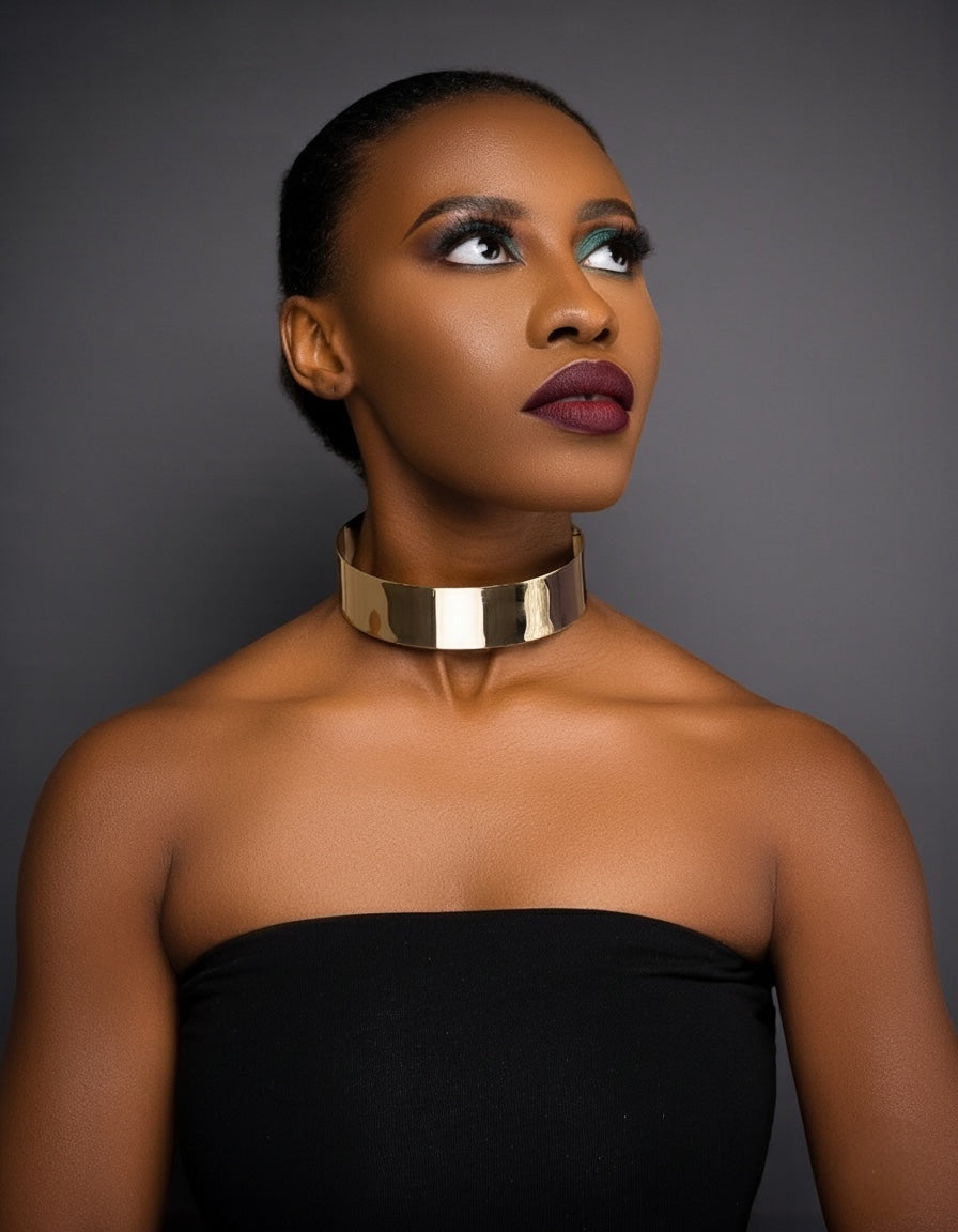 Bold 3cm Wide Metal Chrome Boho Choker Necklace – Statement Gold & Silver Neck Collar - Fatisha Boutique #