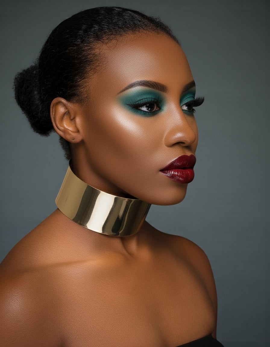 5cm Wide Gold & Silver Metal Choker Necklace – Bold High-Shine Statement Collar - Fatisha Boutique #