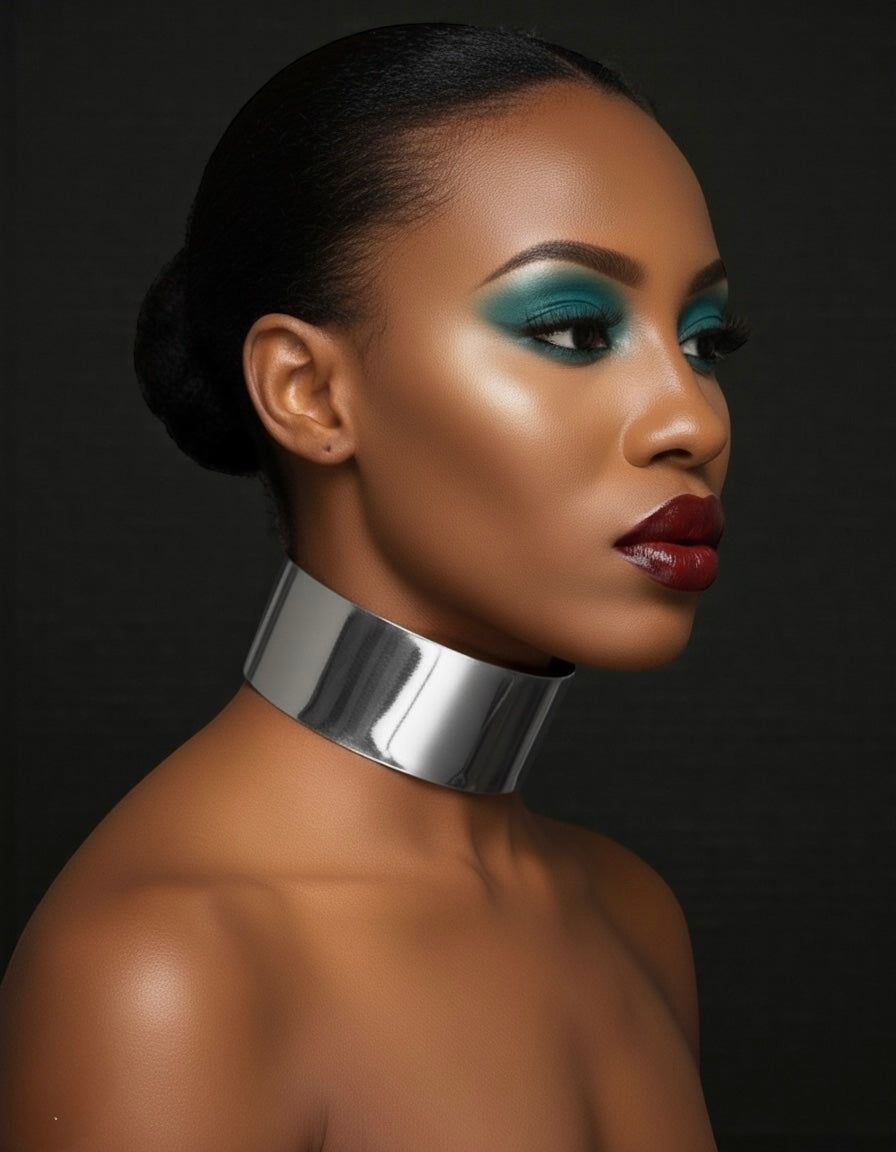 5cm Wide Gold & Silver Metal Choker Necklace – Bold High-Shine Statement Collar - Fatisha Boutique #