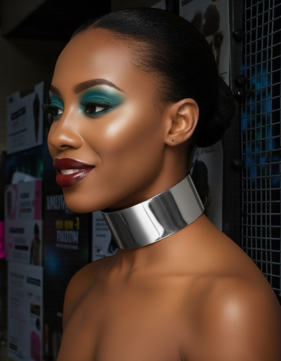5cm Wide Gold & Silver Metal Choker Necklace – Bold High-Shine Statement Collar - Fatisha Boutique #