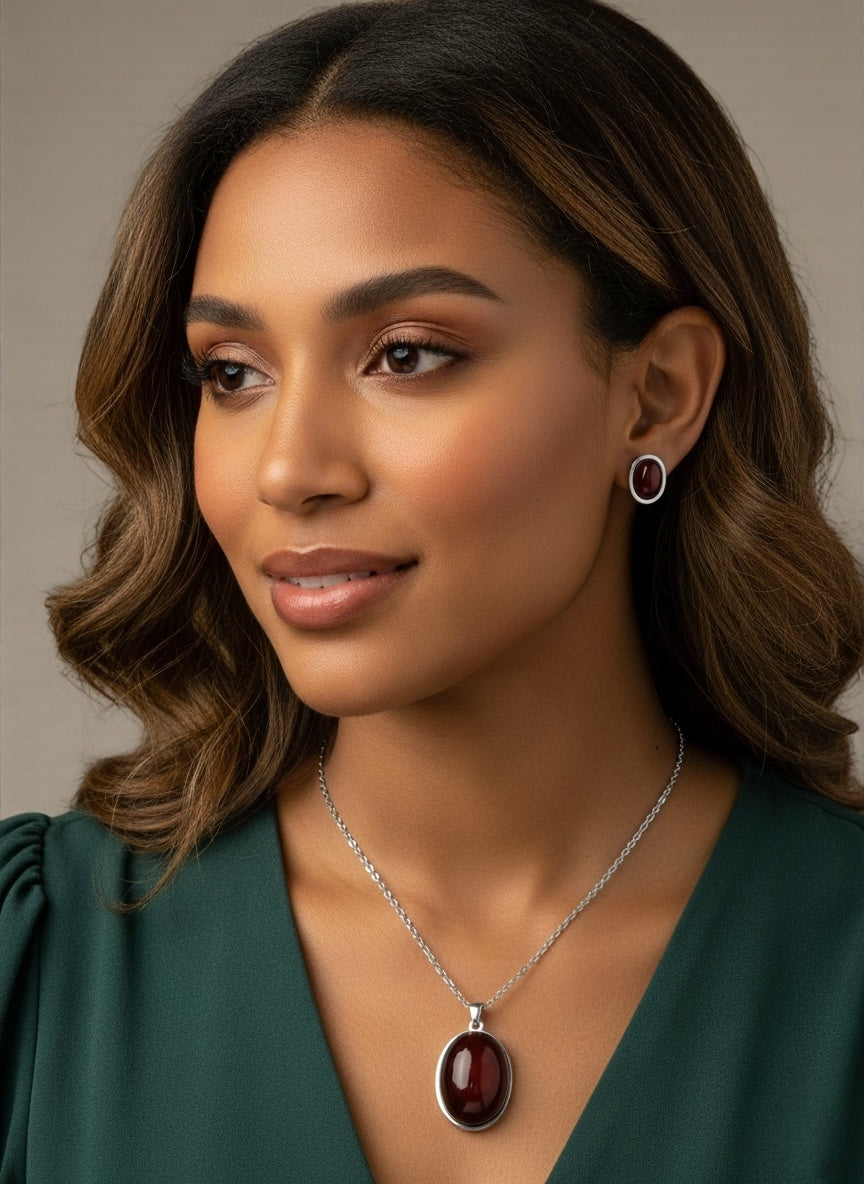 Elegant Gold & Silver Stainless Steel Oval Pendant Necklace & Stud Earrings Set – Minimalist Gift Jewellery - Fatisha Boutique #
