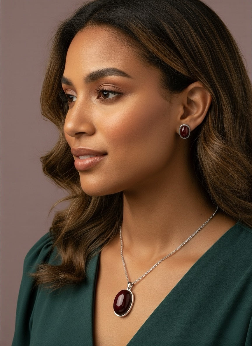 Elegant Gold & Silver Stainless Steel Oval Pendant Necklace & Stud Earrings Set – Minimalist Gift Jewellery - Fatisha Boutique #