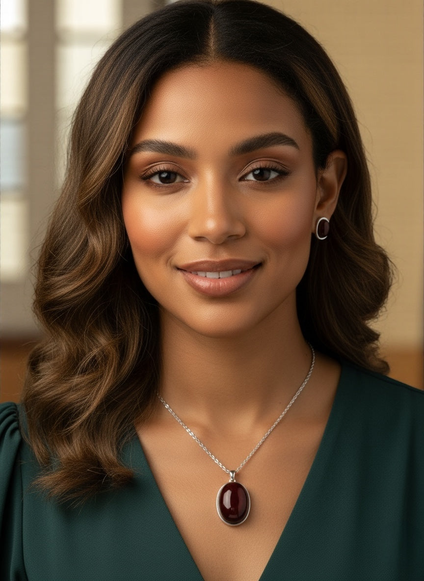 Elegant Gold & Silver Stainless Steel Oval Pendant Necklace & Stud Earrings Set – Minimalist Gift Jewellery - Fatisha Boutique #
