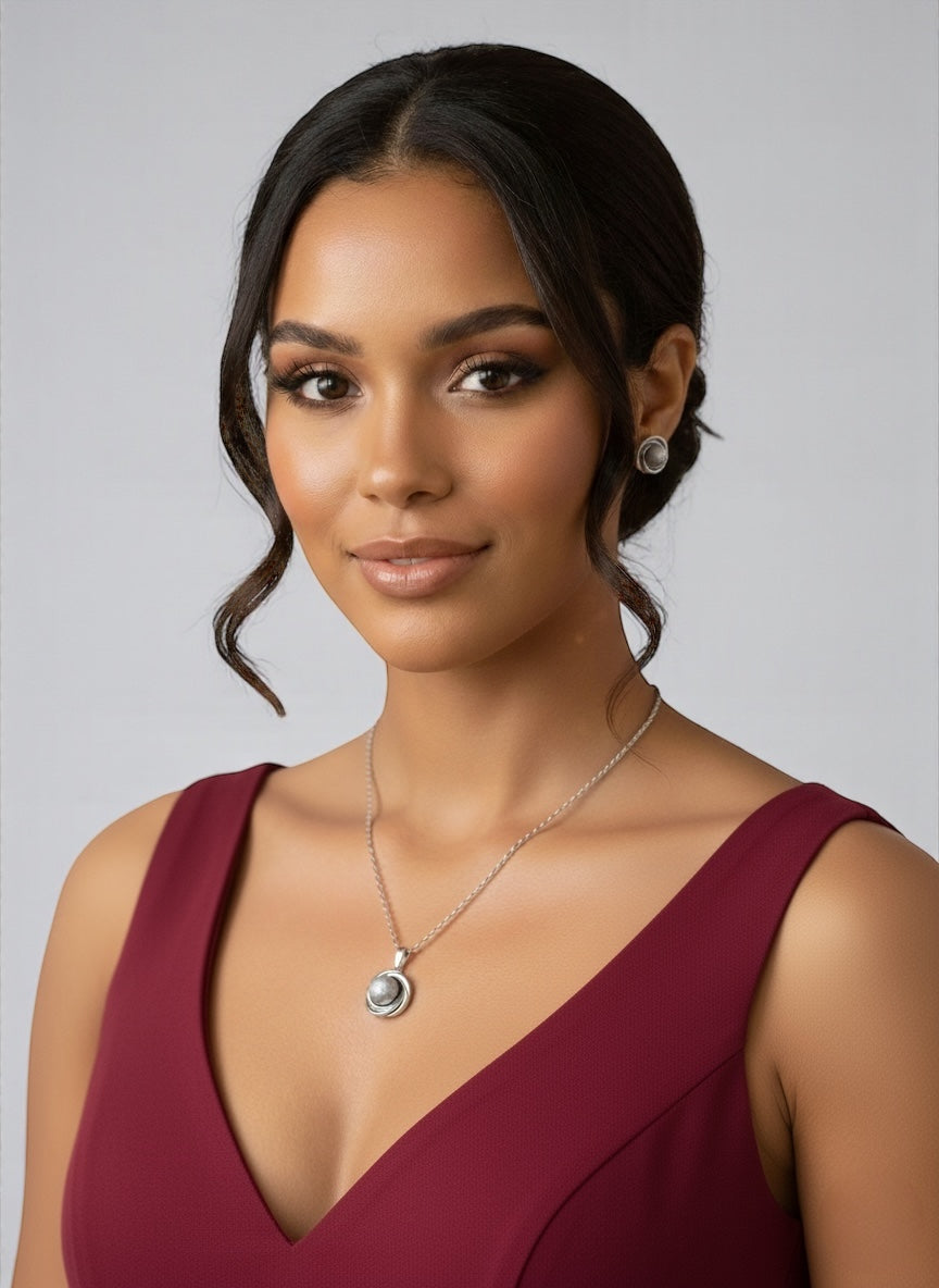 Stainless Steel Textured Sphere Necklace & Earrings Set – Elegant Gold & Silver Jewellery Gift for Women - Fatisha Boutique #