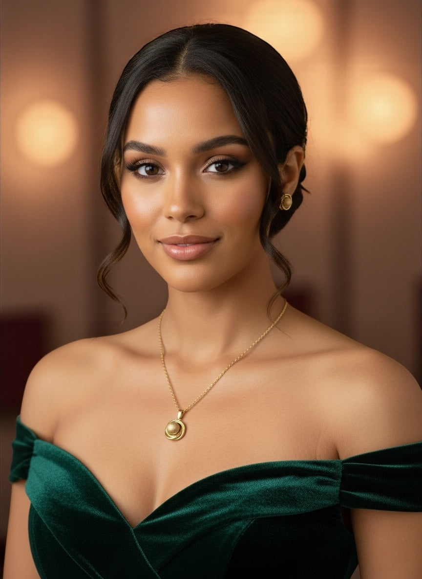 Stainless Steel Textured Sphere Necklace & Earrings Set – Elegant Gold & Silver Jewellery Gift for Women - Fatisha Boutique #
