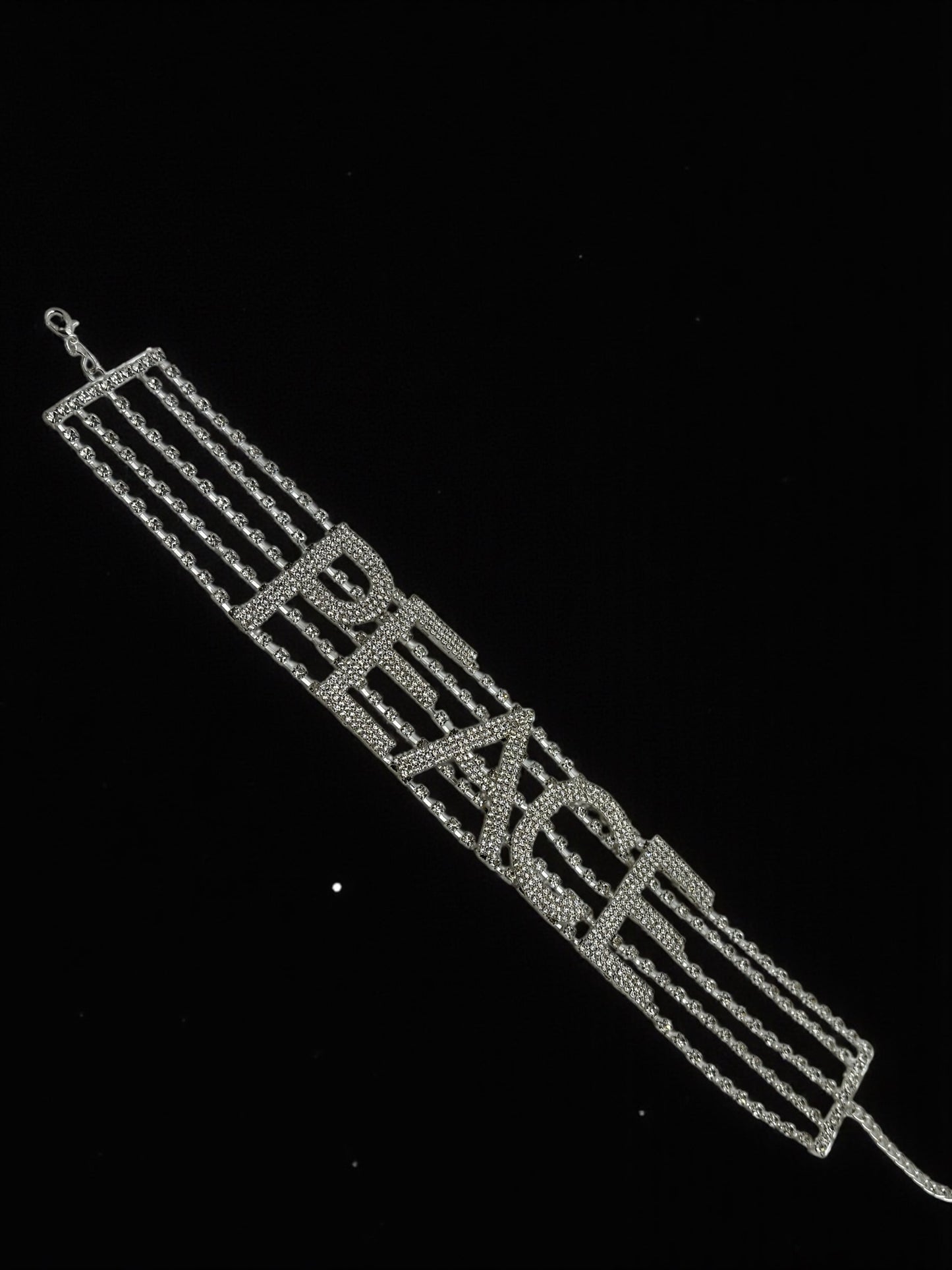 PEACE Rhinestone Statement Choker – Bold Luxury Crystal Neckpiece - Fatisha Boutique #